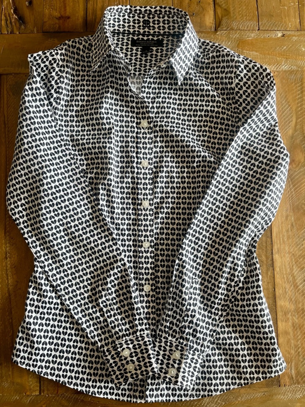 Banana Republic Non-Iron Fitted Black & White Button-Down Shirt US 4